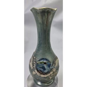 Niagra Falls, Canada 5" Teal Miniature Vase with Dragon Painting, Made in Japan